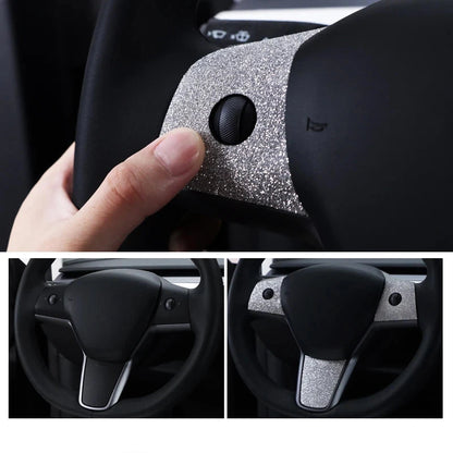 Sparkling Diamond Steering Wheel Panel Trim Stickers for Tesla Model 3 & Y (2019-2023)