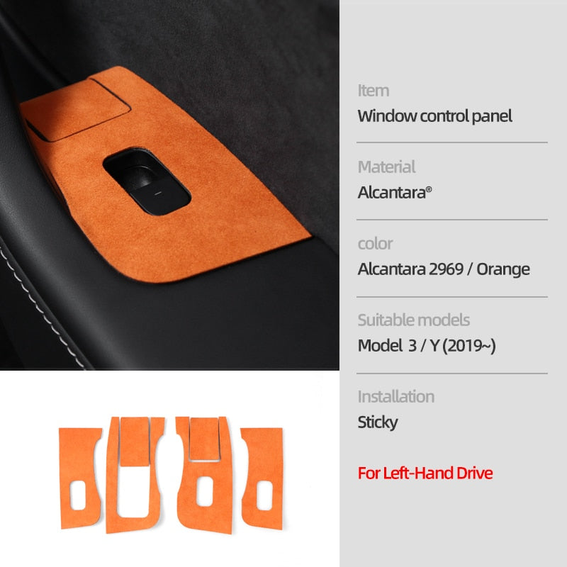 Alcantara Window Control Panel Sticker for Tesla Model 3/Y 2019-2023