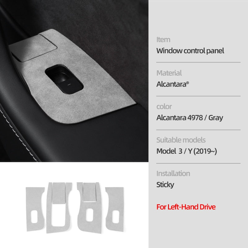 Alcantara Window Control Panel Sticker for Tesla Model 3/Y 2019-2023